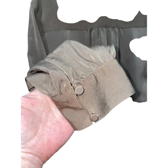 Express Portofina Brown Tie-Neck  Blouse With Long Sleeves & Button Cuffs For Wo - Picture 5 of 10